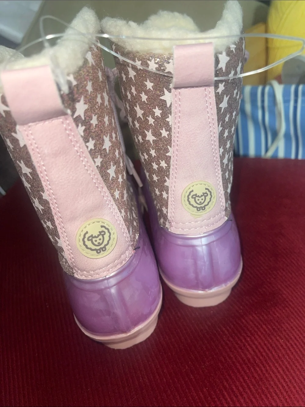 Adrienne Vittadini Pink Purple Glitter Star Kids Snow Boots